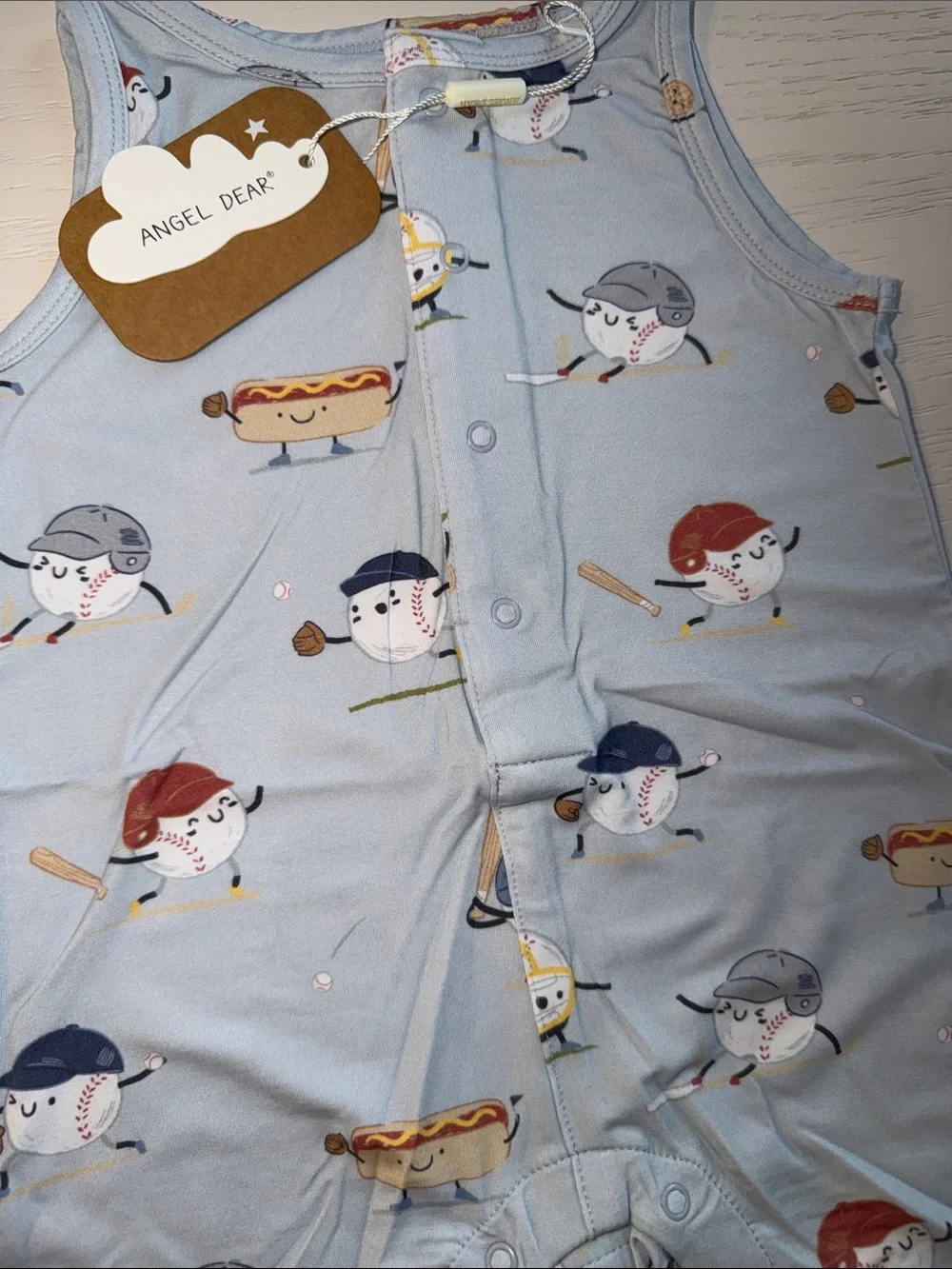 Angel Dear Baseballs Playing Baseball Sleeveless Shortie Romper 3-6 18-24